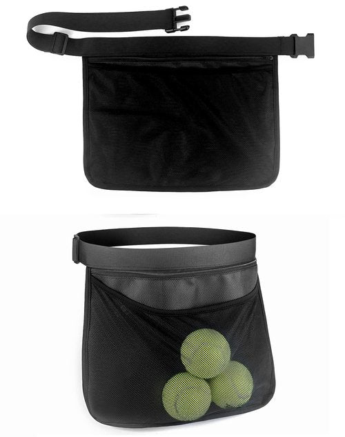 QWORK 2 Pack Tennis Ball Holder Pickleball Holder Bags, Ball Pouch, Mesh Waist Hip Bag Carrier, Holding Accessory for Women Skirt Men Waist Hip Bag, Holding 6-8 Pickle Balls or Tennis