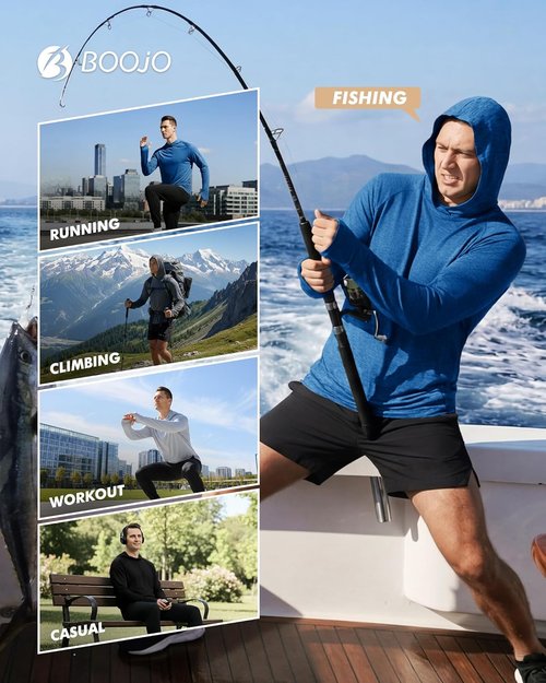 BOOJO Sun Hoodie for Men - Lightweight Long Sleeve UV UPF 50+ Fishing Shirt | Perfect for Athletic Workouts