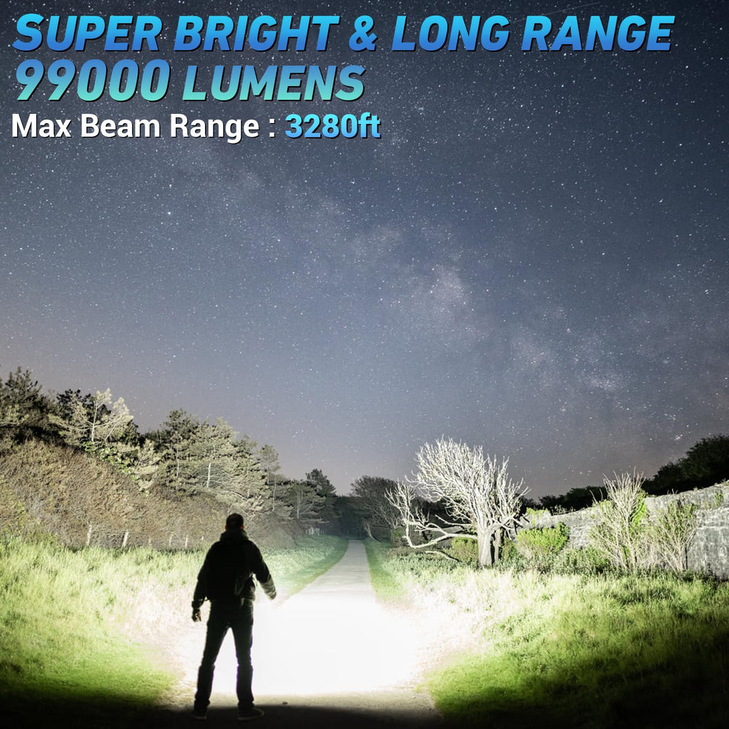SKNSL Rechargeable LED Flashlights High Lumens, 99,000 Lumens Super Bright Flashlight 7 Modes w/COB Work Light, Powerful Flash Light for Outdoor Emergency Hiking Camping