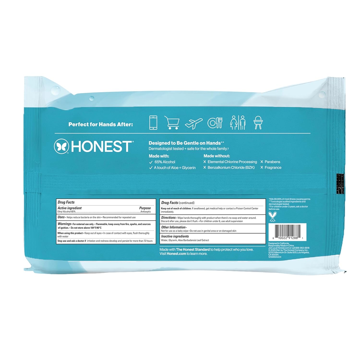 The Honest Company Fragrance-Free Alcohol Wipes - Antibacterial with Aloe, 150 Count, Kills 99% of Germs