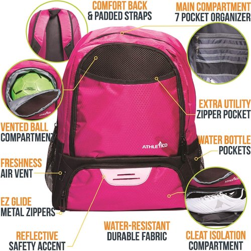 Athletico Youth Soccer Bag - Versatile Backpack for Soccer, Basketball & Volleyball | Separate Cleat & Ball Compartment