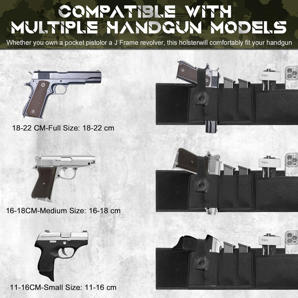 Skiennix Belly Band Holster - Ambidextrous Concealed Carry for Most Pistols & Revolvers | Adjustable Fit