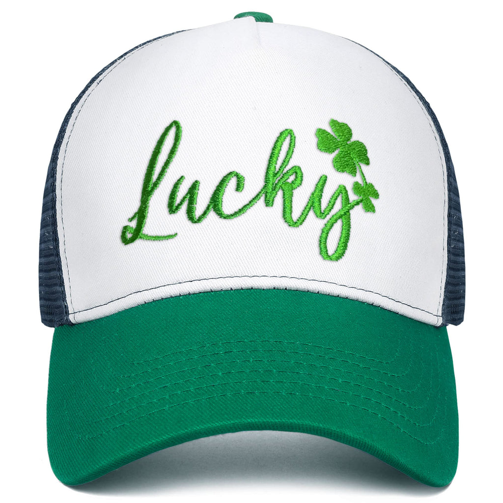 St Patricks Day Embroidered Trucker Hat for Men, Luck Adjustable Washable Green Shamrock Baseball Cap