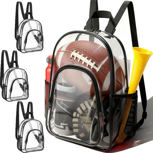 TKSDWBLTY 3Pcs Clear Backpack for Stadium Events,10x12x4 Inches Small Clear Backpack for Concert,Transparent Bag for Soccer Match Tennis Match,Festival Sports Outdoor Festival Essentials-Black