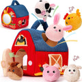 Hahaland Baby Toys - Surprise Barn Stuffed Farm Animals | Rattle, Crinkle & Mirror for 6-12 Months