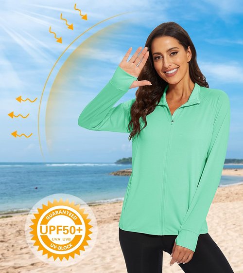 MAGCOMSEN Women's Lightweight Athletic Jacket - UPF 50+ Sun Protection, Full Zip, Long Sleeve, Hiking, Outdoor Pockets