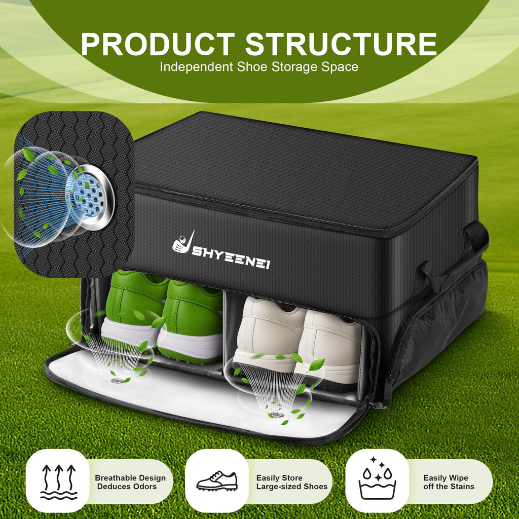 ShYeenei Golf Trunk Organizer, Improved Version 2-Layer Golf Storage Locker, with Ventilated Shoe Compartment, Waterproof & Eco-Friendly Golf Organizer for Car Trunk, Travel, and Daily Use