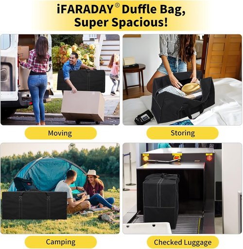 iFARADAY 155L Oversized Duffle Bag - 42” Heavy Duty Water Resistant Travel Bag for Camping & Storage | Black