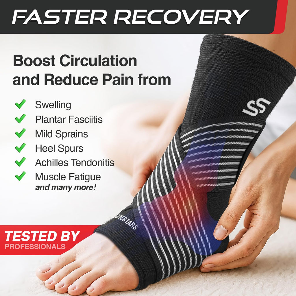 Sleeve Stars Ankle Brace - Adjustable Compression Sleeve & Turmeric Curcumin Joint Support Bundle