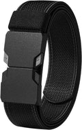 LionVII Quick Release Elastic Belt, Men Stretch Belts with Buckle Fit Through Belt Loops, Adjustable Trim to Fit 28-48" Waist (Black)