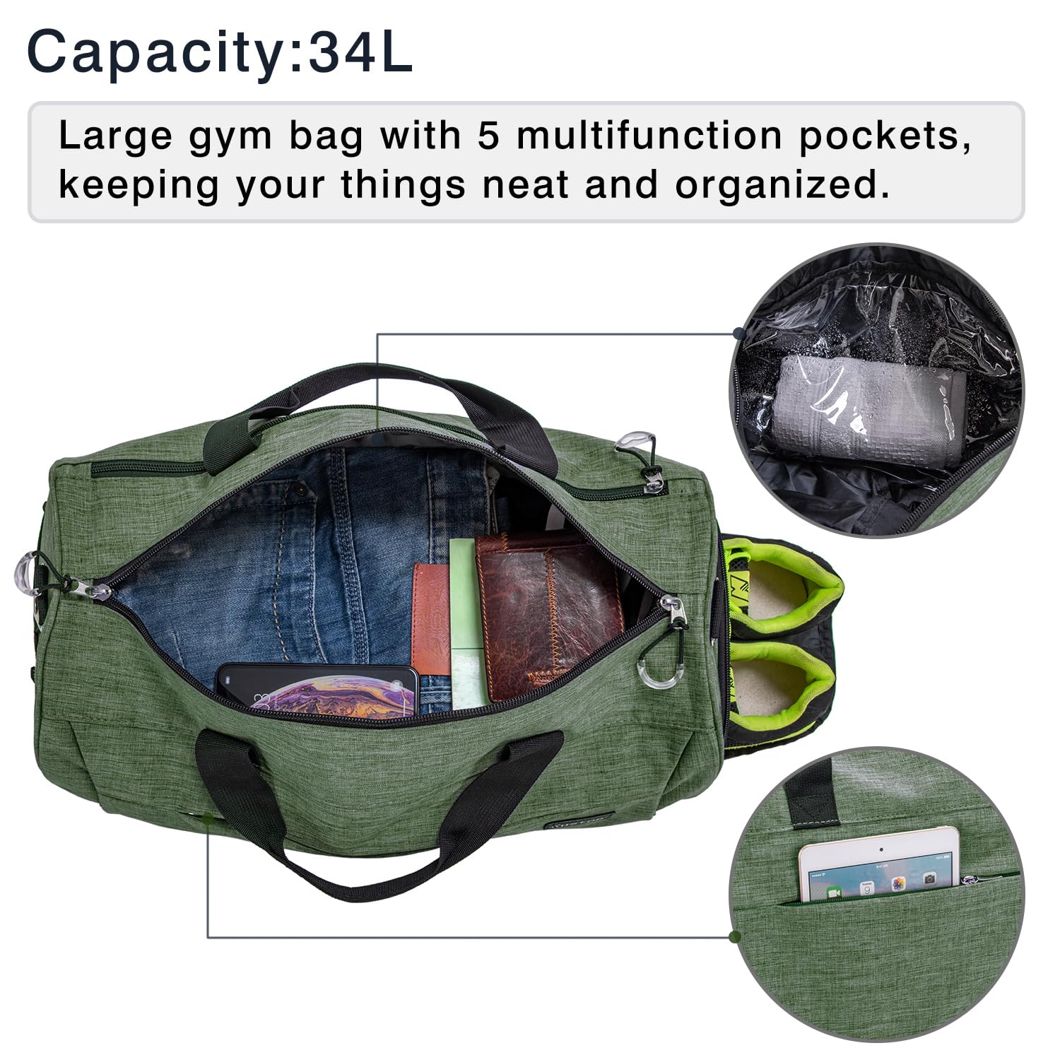 Kuston Sports Small Gym Bag for Men and Women Travel Duffel Bag Workout Bag with Shoes Compartment&Wet Pocket