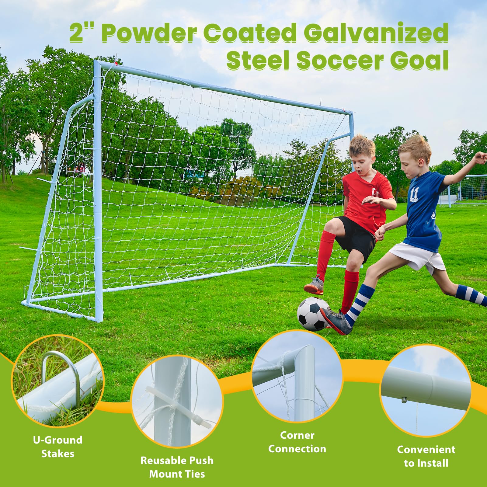 Soccer Goal 6×4, 12×6 and 8×6 FT Soccer Goals for Backyard, 2" Diameter Steel Frame Soccer Goal for Kids and Adults Large Powder Coated Galvanized Steel Goal Post with Soccer Target Net for Training
