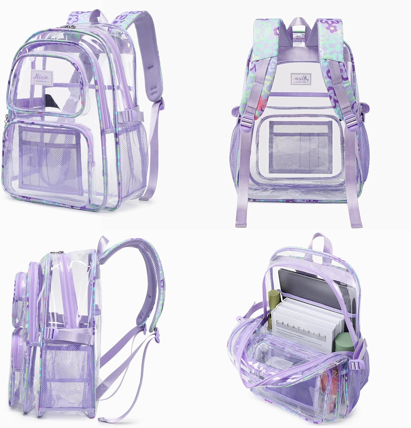 OKKID Heavy Duty Clear Backpack - Transparent Bookbag for School Girls | Durable See-Through Design