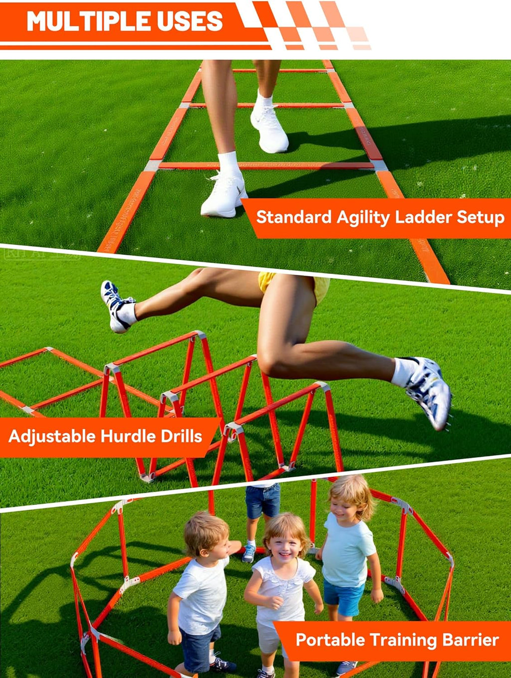 Tangle-Free Agility Ladder - Multi-Use Speed Training Equipment for Kids | 10 Rung Footwork Drills