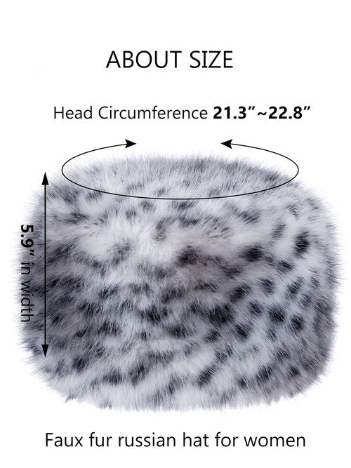 LA CARRIE Women's Faux Fur Hat for Winter with Stretch Cossack Russion Style(Gray Leopard Printed)