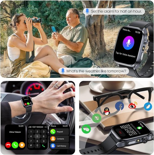 hellibito Advanced Health Smartwatch for Women Men with Real-Time Monitoring of Heart Rate, Sleep Quality and Stress Levels, Always-On Display，Bright Flashlight (Black)