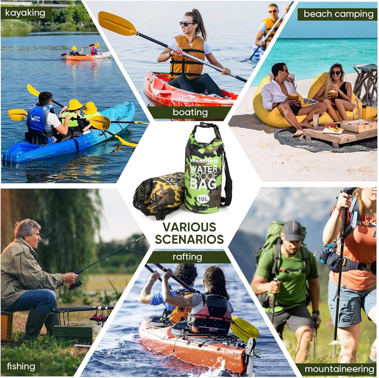 Skiennix Waterproof Dry Bag - Roll Top Dry Storage Backpack with Phone Case & Collapsible Bottle | Green 5L