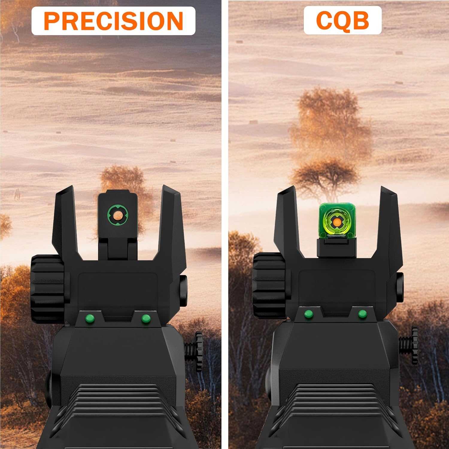 Skiennix Fiber Optic Sights - Adjustable Flip-Up Front & Rear Sights with Red/Green Dots | Tool-Free Setup