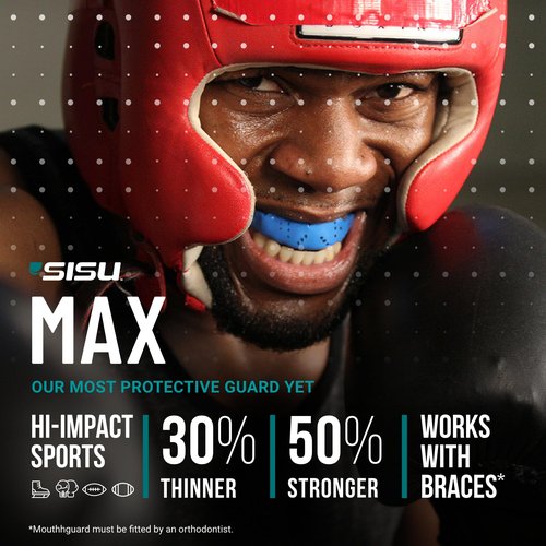 SISU Max Mouthguard, Charcoal Black - 50% Stronger, Maximum Protection for Rugby, MMA, Boxing, Lacrosse, Football, Hockey, High-Impact Sports - Adult Fit, Remoldable Up to 20 Times, Works for Braces