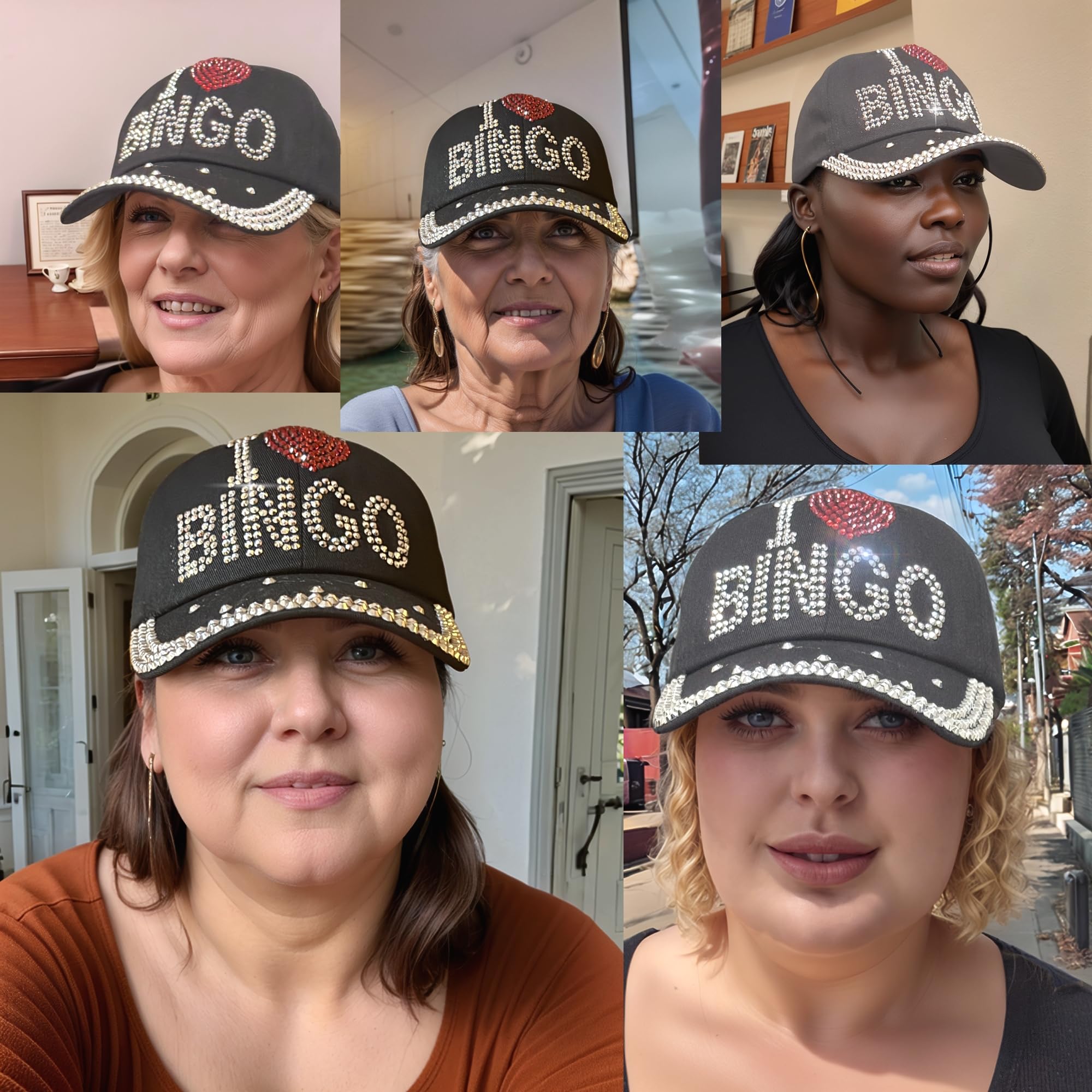 Popfizzy I Love Bingo Hat for Women, Bingo Lover Baseball Hat, Adult Bedazzled Rhinestone Hats, Bling Bingo Gifts, Black