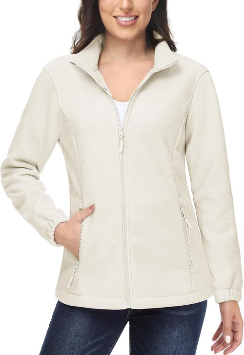 MAGCOMSEN Women's Fleece Jacket - Lightweight, Soft & Warm Zip-Up Coat with Pockets for Winter