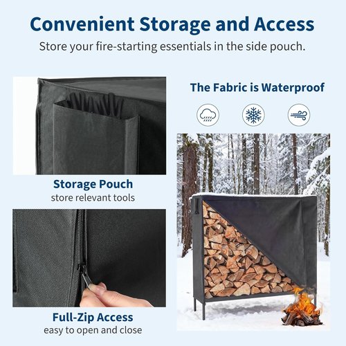 DUMOS Firewood Storage Rack - 4FT Heavy Duty Log Holder with Cover & Zipper | Indoor/Outdoor Use