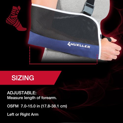 MUELLER Sports Medicine Adjustable Arm Sling - Comfortable Support for Left or Right Shoulder and Arm Injury, For Men and Women, Blue w/ Black Mesh, One Size Fits Most