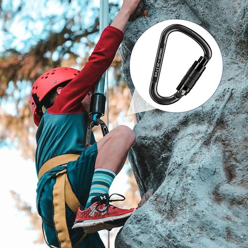 Auto Locking Carabiner Heavy Duty Carabiner 25kN UIAA Certified Climbing Carabiner Climbing Equipment Safety Carabiners for Rappelling, Hammocks, Rescue, Dog Leash, Swing (All Black-4PCS)