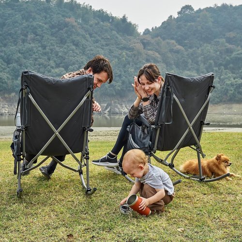 Ever Advanced Oversized Folding Rocking Camping Chair - Padded Portable Rocker for Outdoors | Supports 400lbs, Grey