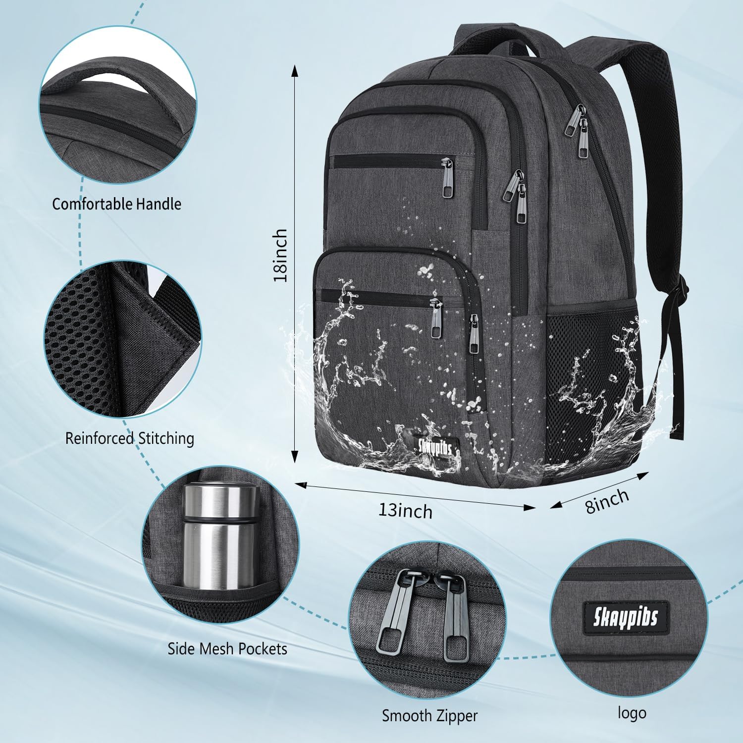 Skiennix 15.6-Inch Laptop Backpack - Durable School & Travel Bag for Men, Women, and Teens - Black