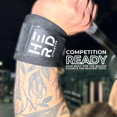 Herd Athletics Weightlifting Wrist Wraps – 12" & 18" Adjustable Support with Thumb Loop – Medium Stiffness for Powerlifting, Olympic Lifting, Functional Fitness, Bodybuilding (Black/White, 12")