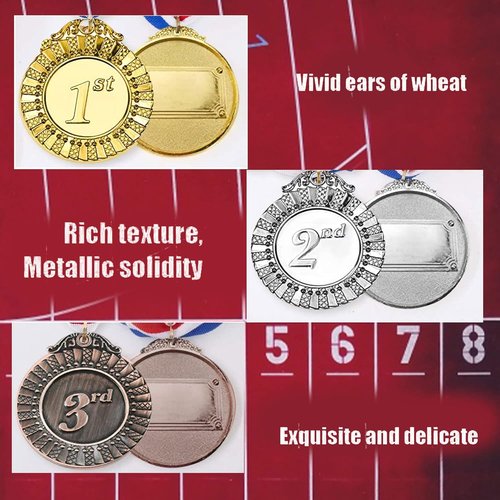 MOMOONNON 12-Piece Metal Award Medals Set - Gold, Silver, Bronze with Red, White, Blue Ribbons | 2 Inch