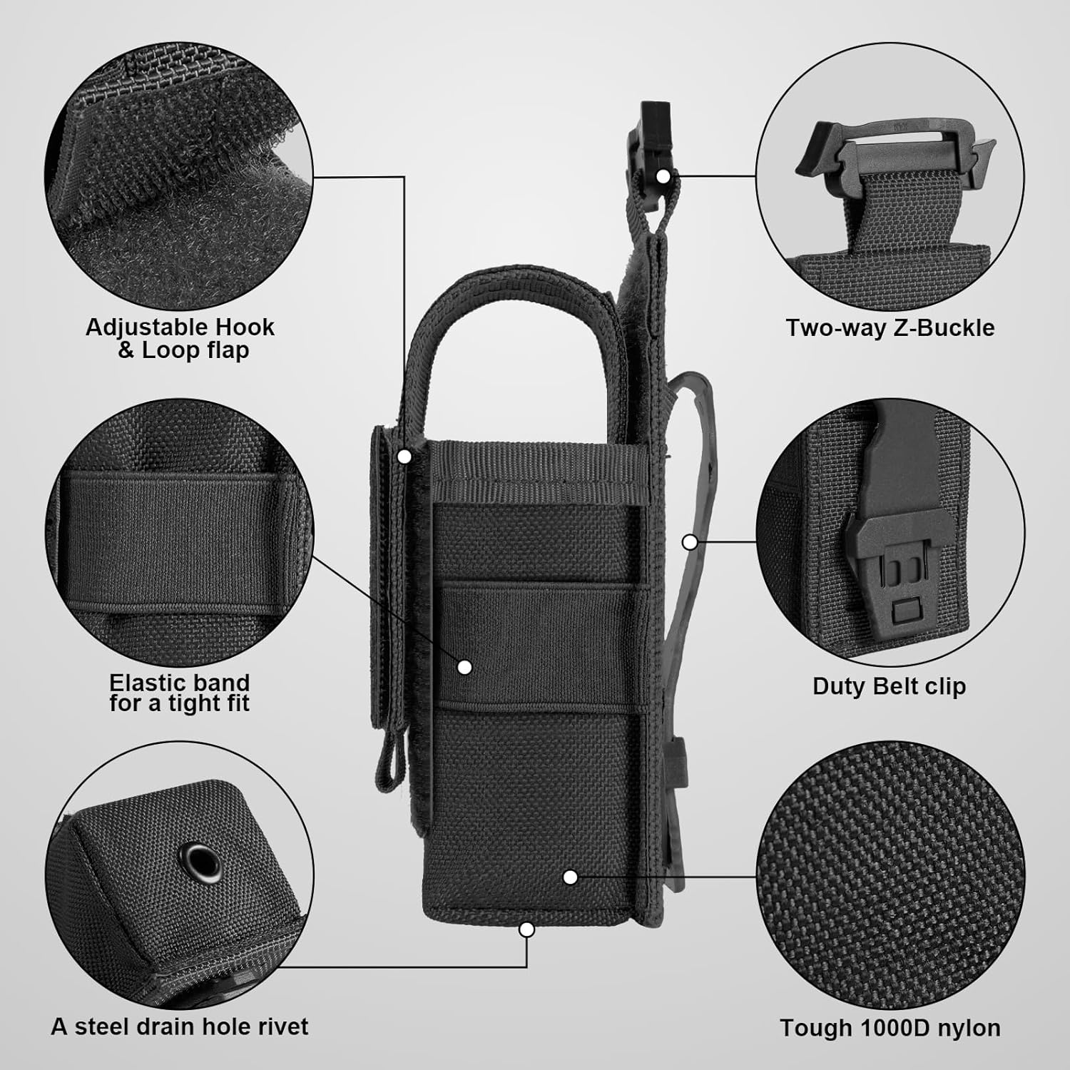 Skiennix Tactical Flashlight Holster - Adjustable Molle Pouch for Duty Belt & Backpack | Includes USA Flag Patch