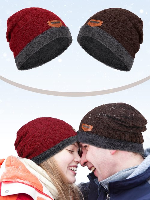 Silicherry 48 Pcs Winter Beanie Bulk for Homeless, Winter Knit Beanies Fleece Inner Warm Hat Thick Knit Skull Cap Beanie Hats for Homeless Donation Shelters