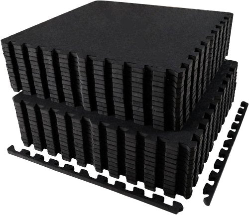 AIRHOP Exercise Equipment Mats - 0.56in Thick Interlocking Tiles | 96 Sq Ft Heavy-Duty Rubber & EVA Foam, Black