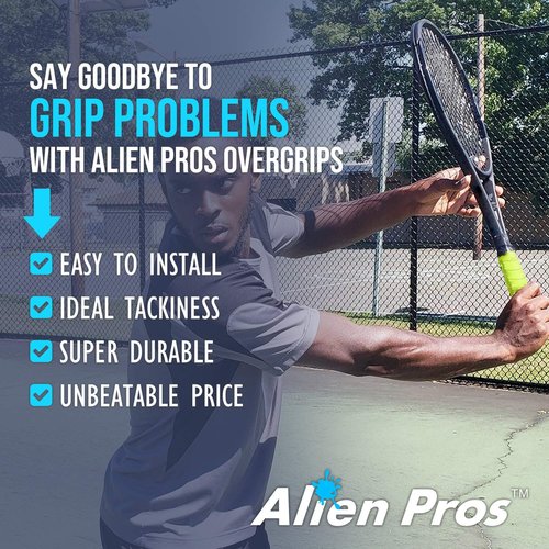 ALIEN PROS Tennis Racket Grip Tape (12 Grips) – Precut and Light Tac Feel Tennis Grip – Tennis Overgrip Grip Tape Tennis Racket – Wrap Your Racquet for High Performance (12 Grips, Neon Yellow)