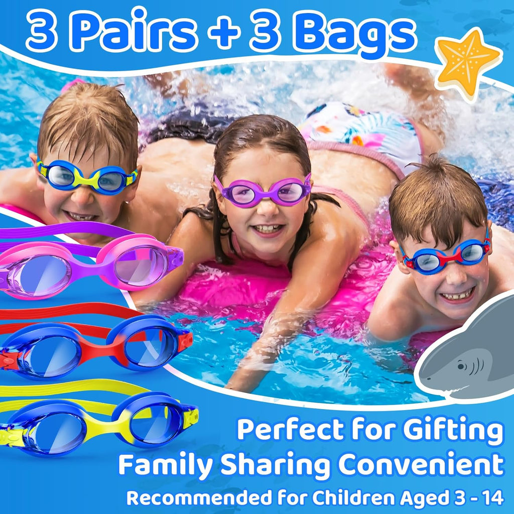 Vvinca Kids Swim Goggles - Anti-Fog UV Protection | Soft Silicone, Leak-Proof Design for Ages 3-14