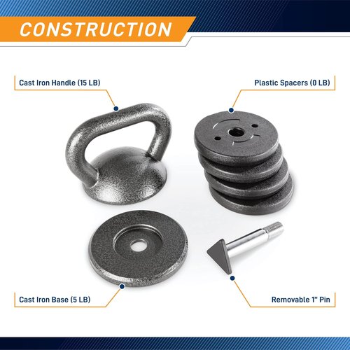 Apex Adjustable Kettlebell - Heavy-Duty Cast Iron for Strength Training | Ideal Home Gym Equipment, Grey