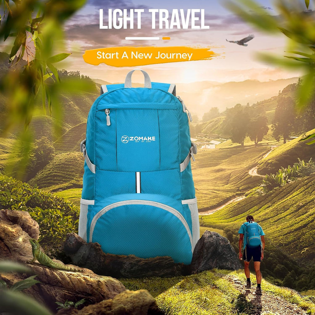 ZOMAKE Lightweight Packable Backpack - 35L Water-Resistant Folding Hiking Bag | Compact Travel Day Pack (Light Blue)