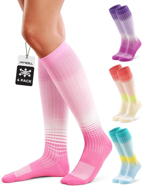 FITRELL Compression Socks - 15-20mmHg Circulation Support for Men & Women | 4 Pairs for Daily Wear