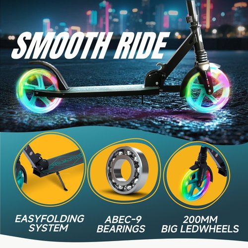 Kick Scooter for Kids Ages 8+ Teens & Adults, with Front handbrake and Rear Brake, and Adjustable Handlebars, Big Sturdy PU Flash Wheels Great Gift & Toy