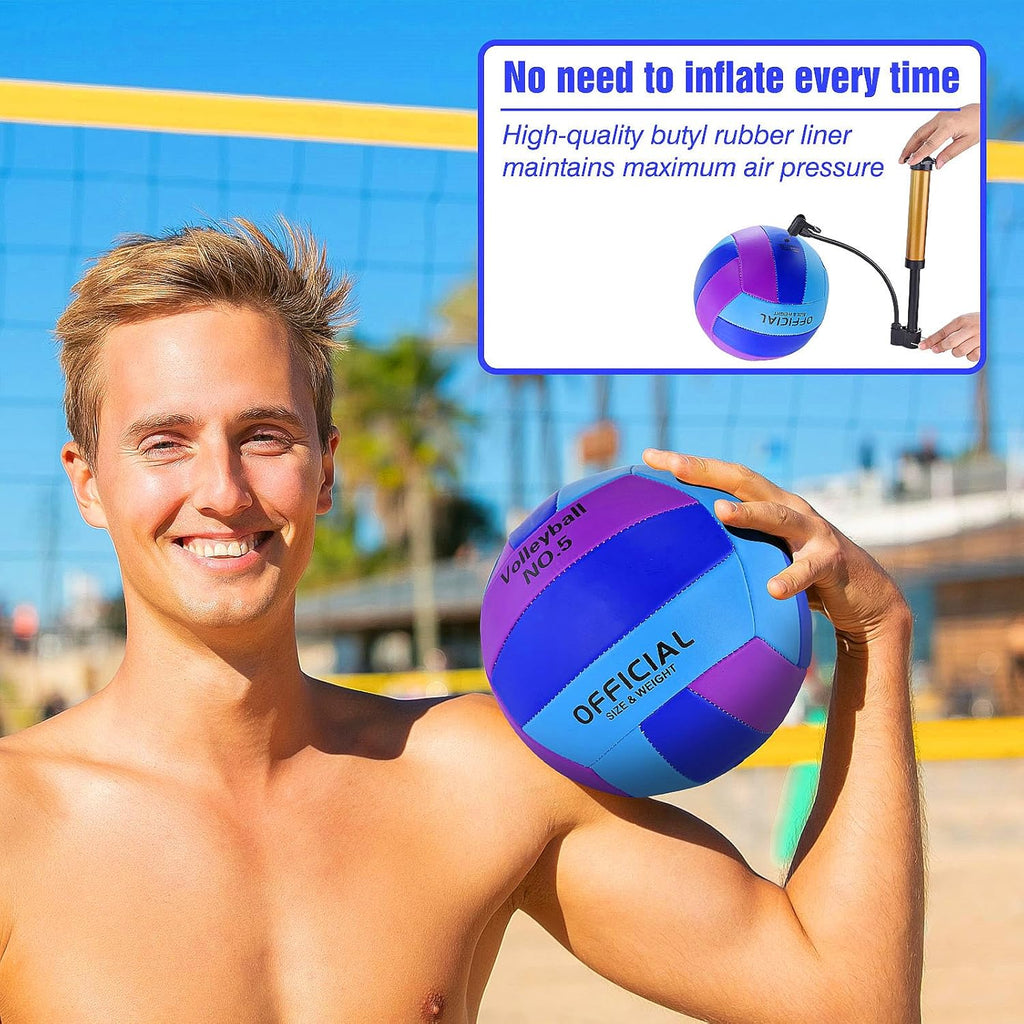 Skiennix Volleyballs - Official Size 5 Soft Recreational Balls with Pump & Net Bag | 6 Pack, Purple & Blue