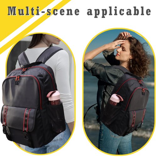 KUI WAN Backpack for Women and Men, 17'' Classical Nylon Bookbag with Multi-pockets Casual Daypack for College Work Travel