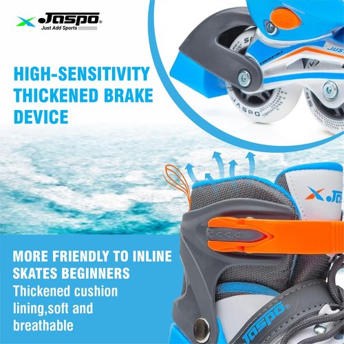 Jaspo Sparkle 2.0 Convertible Adjustable Inline Quad Roller Skates, 2-in-1 Design,Aluminium Chassis, 70Mm Pu 85A Wheels, PVC Shoe, Breathable Mesh-for Kids Youth Blue White, M