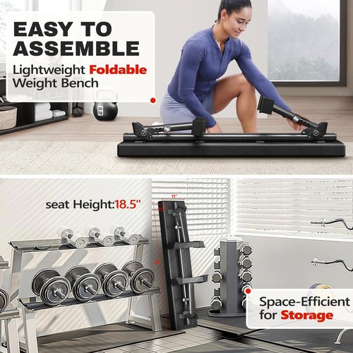 Flat Weight Bench - Heavy Duty Foldable Workout Bench for Home Gym, 1300lb Capacity Adjustable Strength Training Bench Press for Ab and Full Body Exercises, Sturdy and Easy to Fold