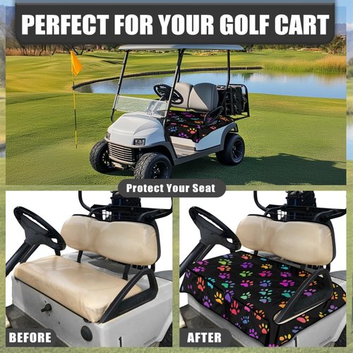 Knextrepoy Dog Paw Print Golf Cart Seat Cover for 2 Seats Summer Golf Cart Rear Seat Cover with 4 Front Pockets Universal Golf Cart Seat Blanket Comfortable and Keeps Warm in Winter