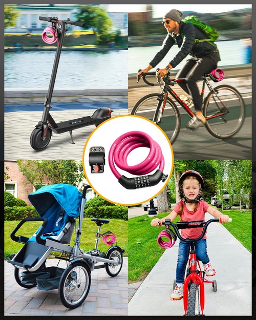 Everyfun Bike Lock Cable with Combination,High Security 5-Digit Resettable Combination Bicycle Lock Anti-Theft, Scooter Lock with Mounting Bracket for Bikes and Scooters(Pink)