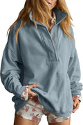 Gacaky Oversized Sweatshirt for Women - Casual Long Sleeve Button Henley Neck Pullover Top