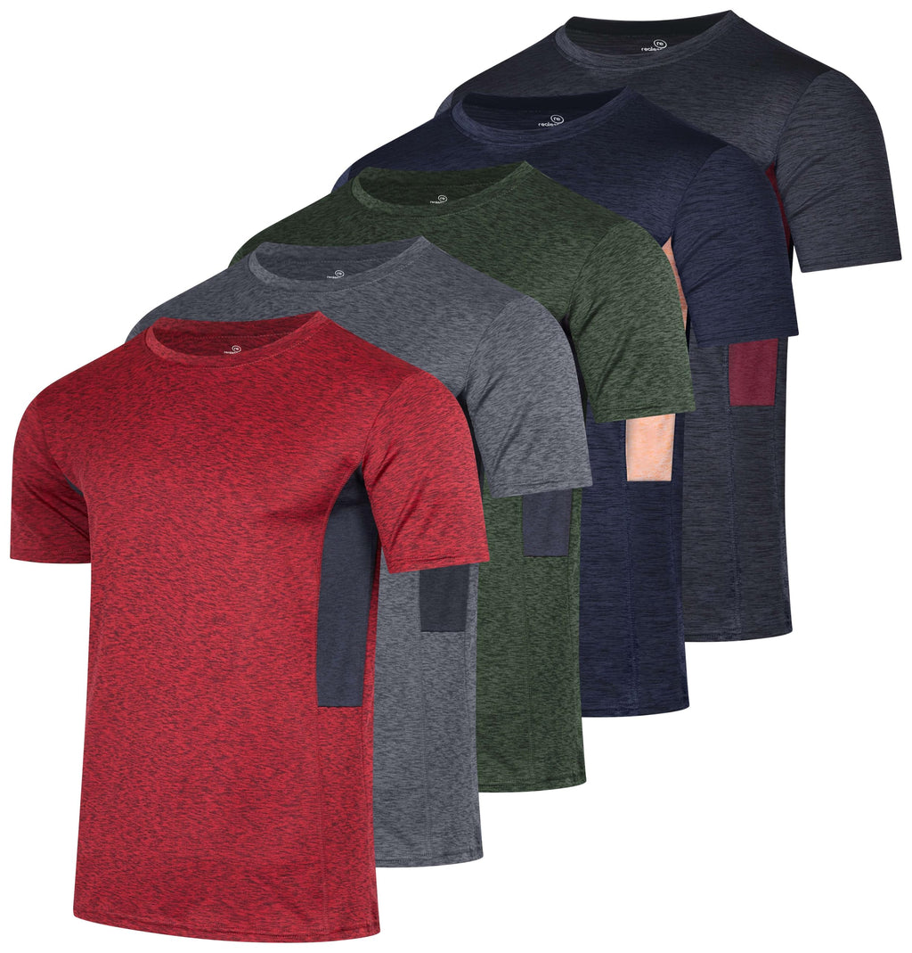 Real Essentials 5 Pack: Men's Dry-Fit Short Sleeve Crew Neck T Shirts Fitness Running Gym Workout Cool Exercise Athletic Tee, Set 5, Medium