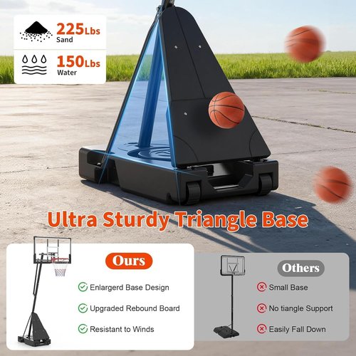 **Skiennix Portable Basketball Hoop - 48 Inch Shatterproof Backboard - Height Adjustable 4.9-10FT with Wheels**